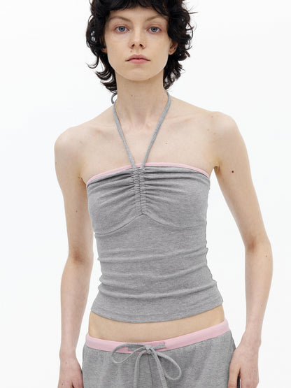 AFTADAWN Contrast Ruched Halter Bandeau Women&