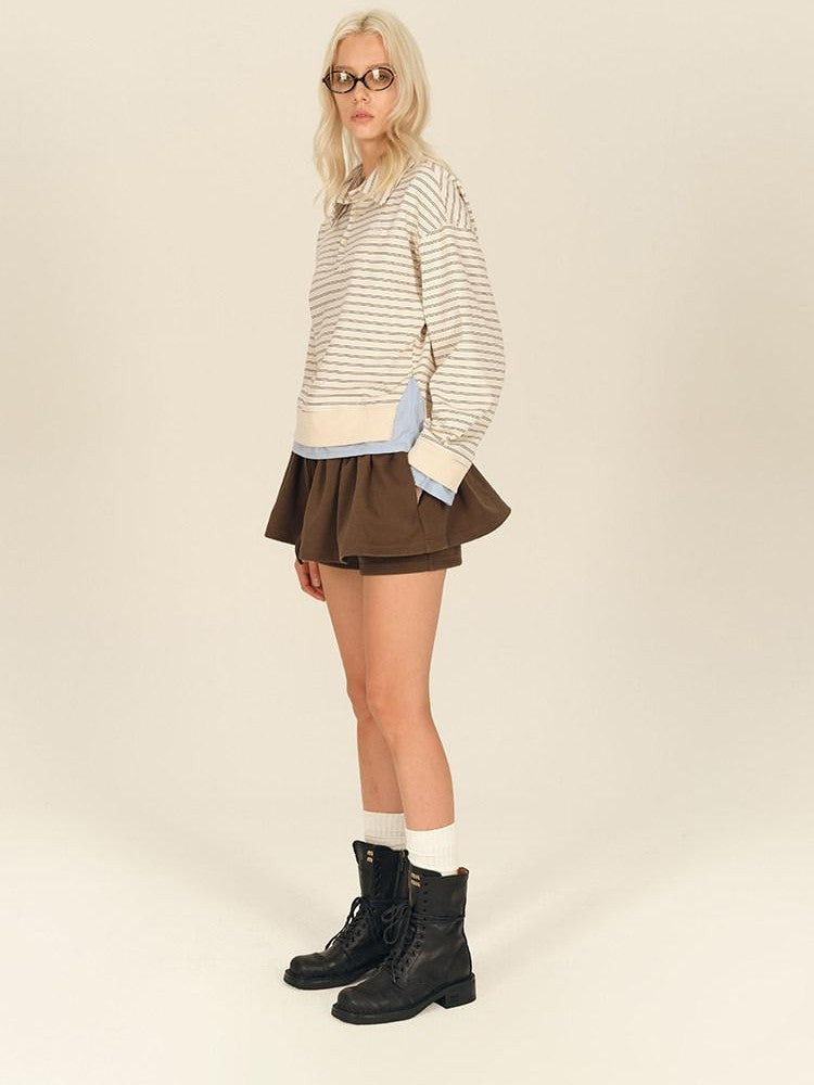 AFTADAWN Contrast Stripe Button Henley Layered Women&