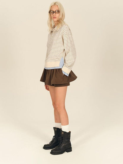 AFTADAWN Contrast Stripe Button Henley Layered Women&