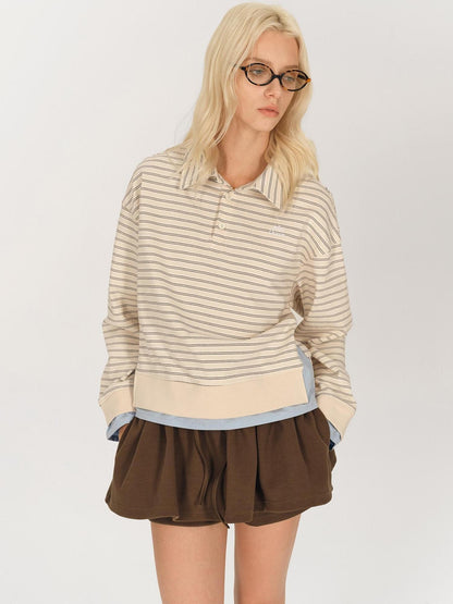 AFTADAWN Contrast Stripe Button Henley Layered Women&