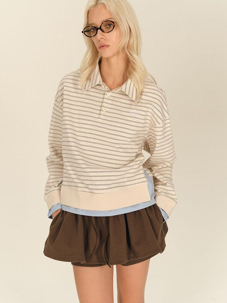AFTADAWN Contrast Stripe Button Henley Layered Women&