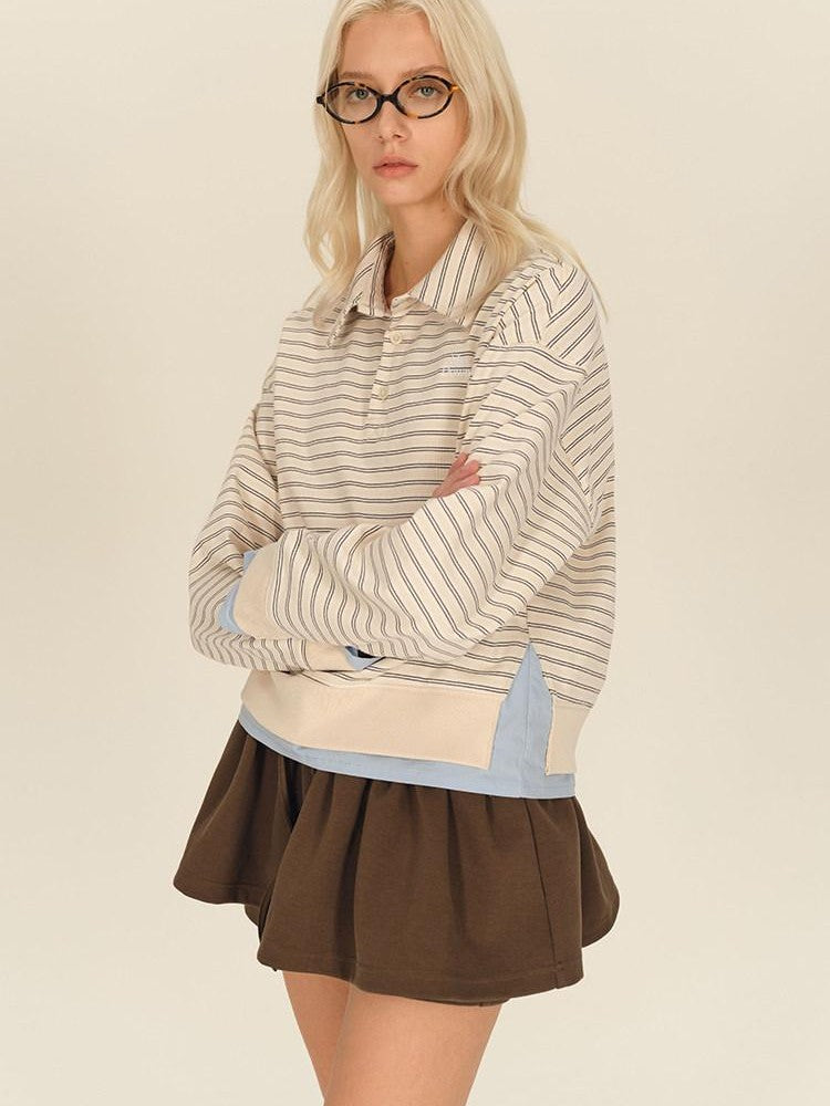 AFTADAWN Contrast Stripe Button Henley Layered Women&