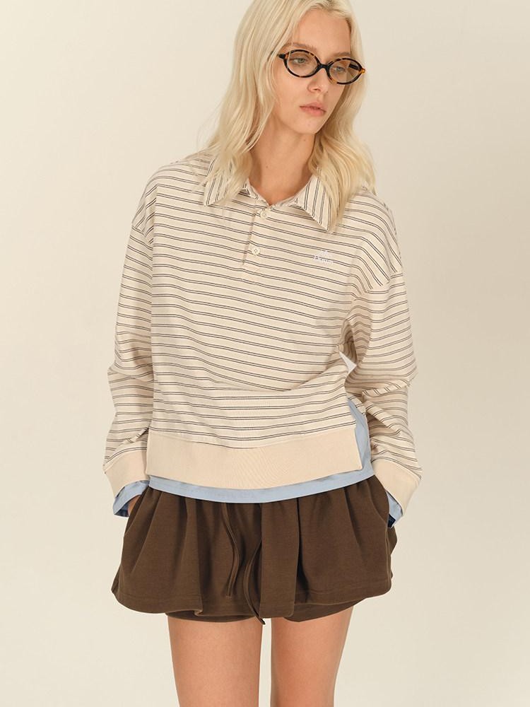 AFTADAWN Contrast Stripe Button Henley Layered Women&