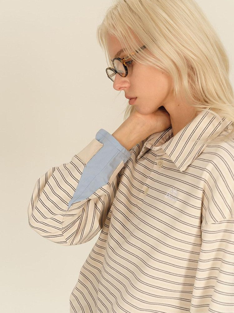 AFTADAWN Contrast Stripe Button Henley Layered Women&