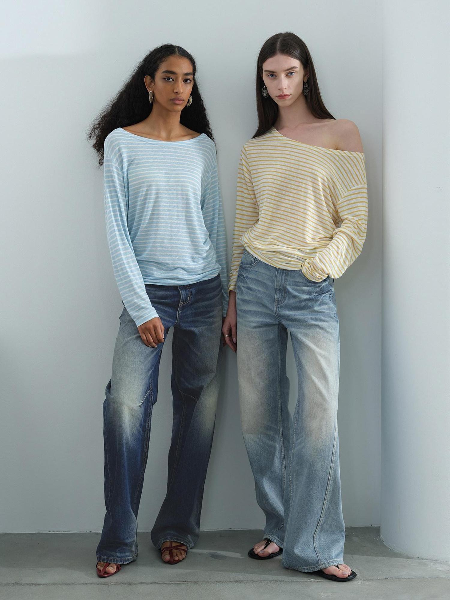 AFTADAWN Contrast Striped Spliced Sheer Women&