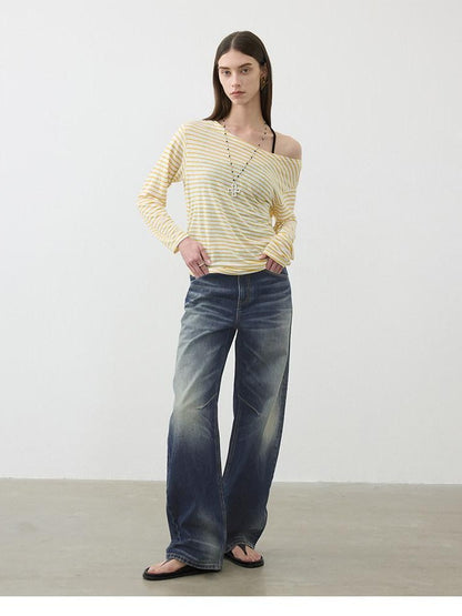AFTADAWN Contrast Striped Spliced Sheer Women&