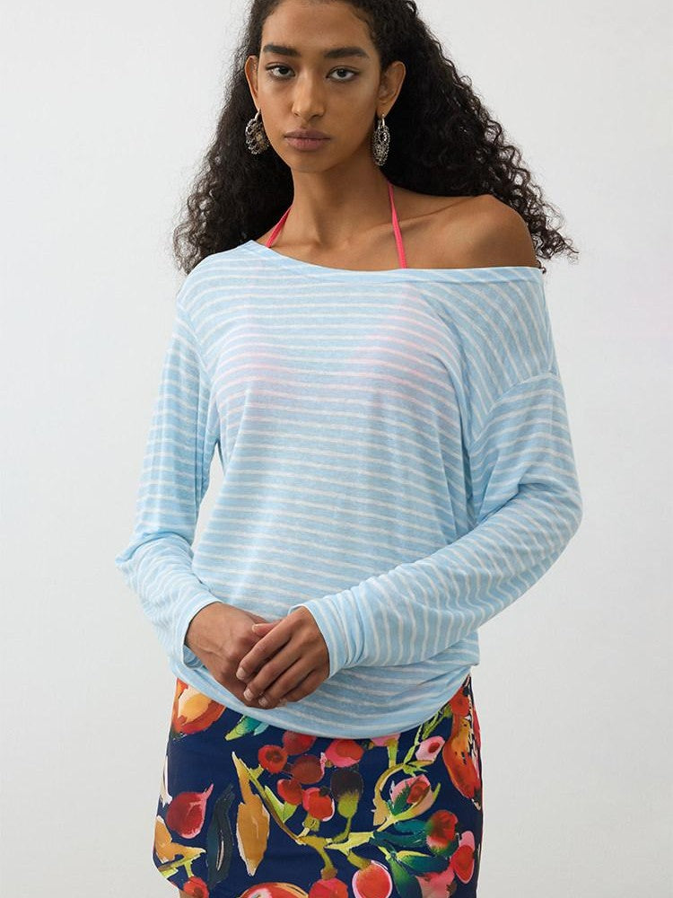 AFTADAWN Contrast Striped Spliced Sheer Women&