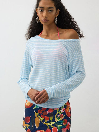 AFTADAWN Contrast Striped Spliced Sheer Women&