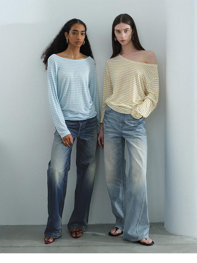 AFTADAWN Contrast Striped Spliced Sheer Women&