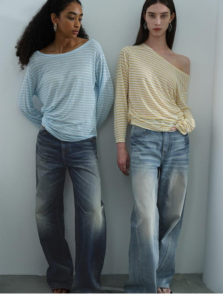 AFTADAWN Contrast Striped Spliced Sheer Women&