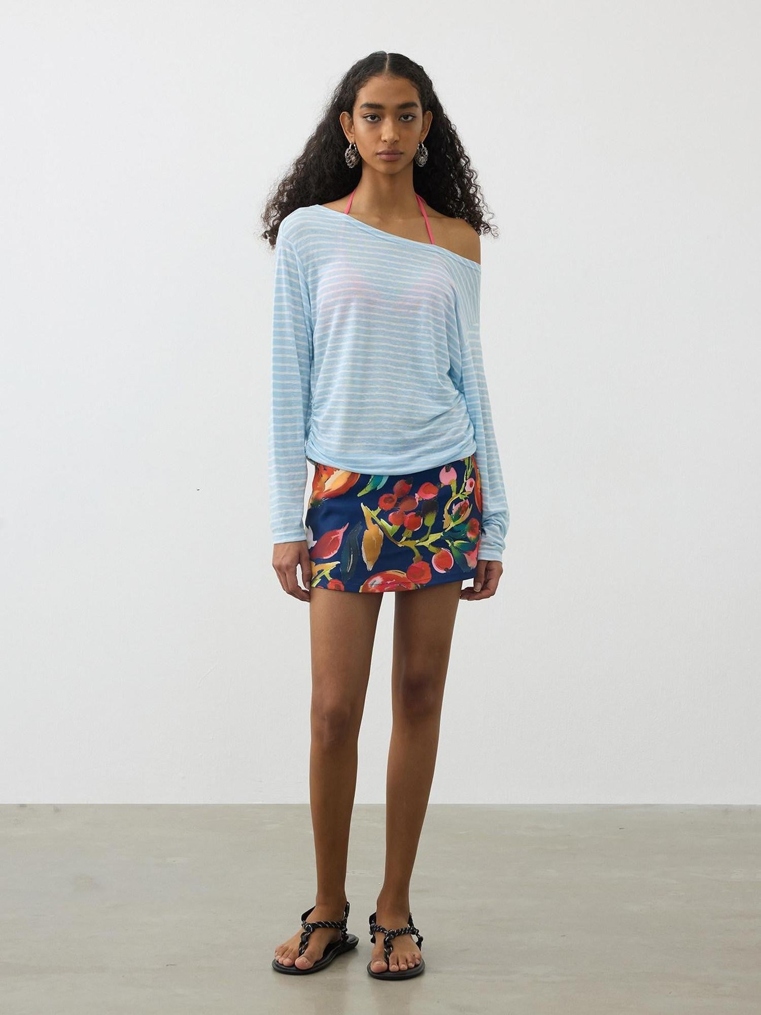 AFTADAWN Contrast Striped Spliced Sheer Women&