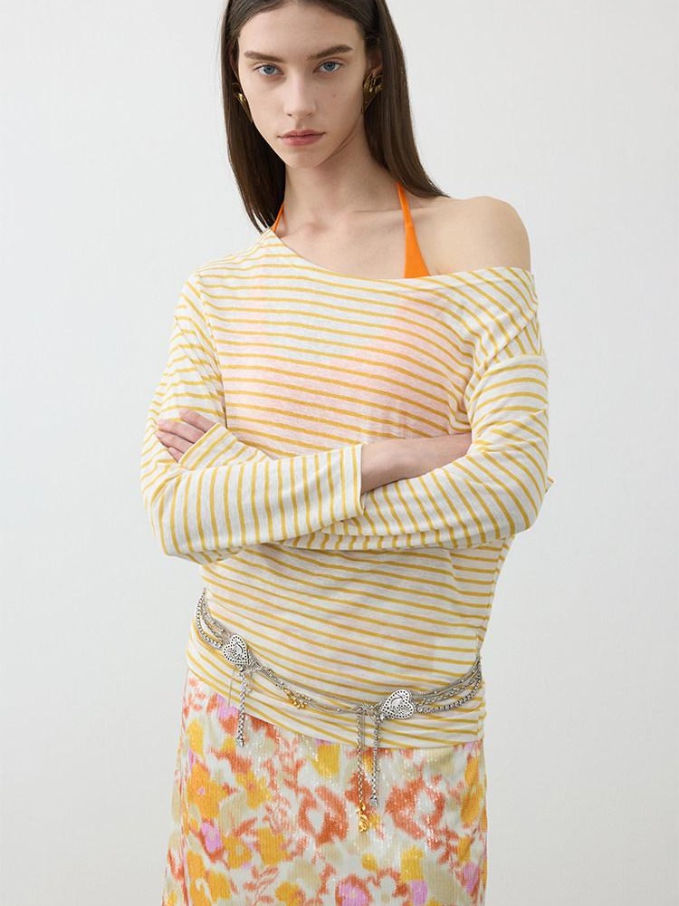 AFTADAWN Contrast Striped Spliced Sheer Women&