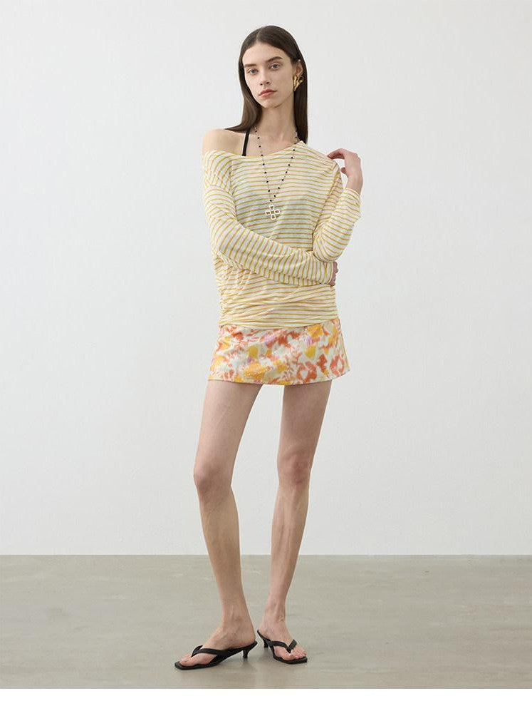 AFTADAWN Contrast Striped Spliced Sheer Women&
