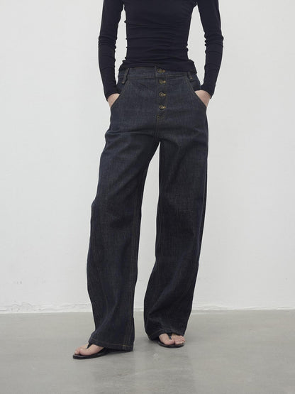 AFTADAWN Contrast Topstitch Button Fly Curved Women&