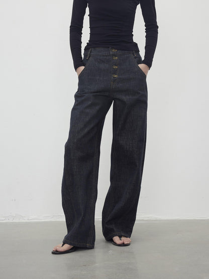 AFTADAWN Contrast Topstitch Button Fly Curved Women&