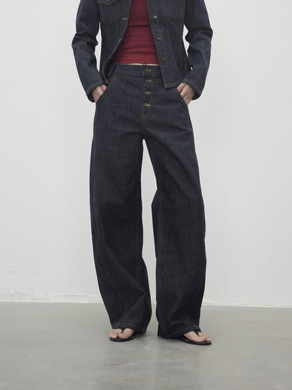 AFTADAWN Contrast Topstitch Button Fly Curved Women&