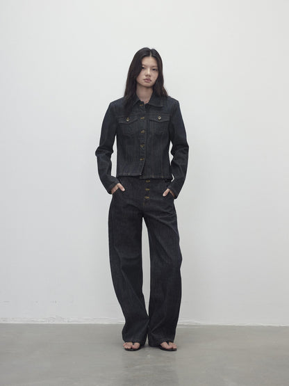 AFTADAWN Contrast Topstitch Button Fly Curved Women&