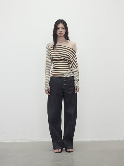 AFTADAWN Contrast Topstitch Button Fly Curved Women&
