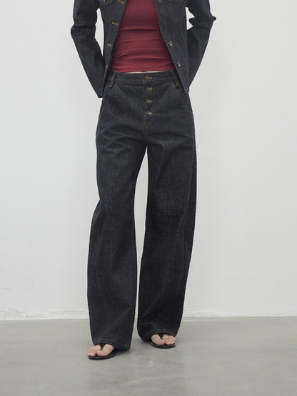 AFTADAWN Contrast Topstitch Button Fly Curved Women&