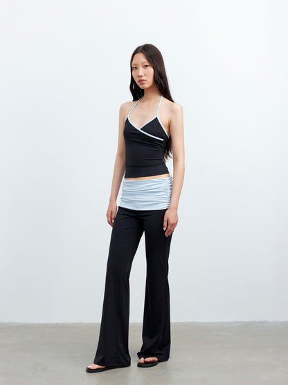 AFTADAWN Contrast Trim V-neck Breathable Stretch Micro Flare Women&
