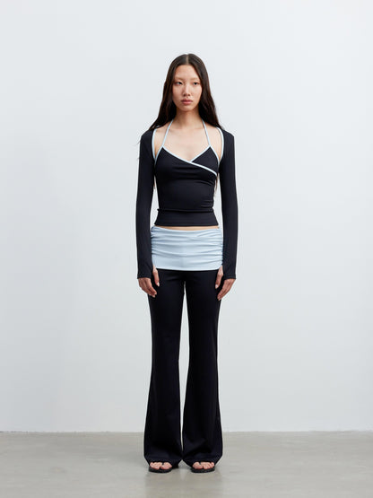 AFTADAWN Contrast Trim V-neck Breathable Stretch Micro Flare Women&