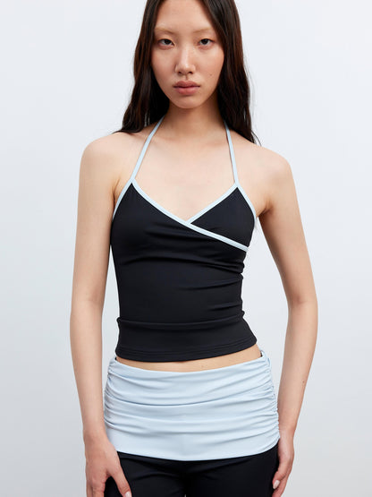 AFTADAWN Contrast Trim V-neck Breathable Stretch Micro Flare Women&