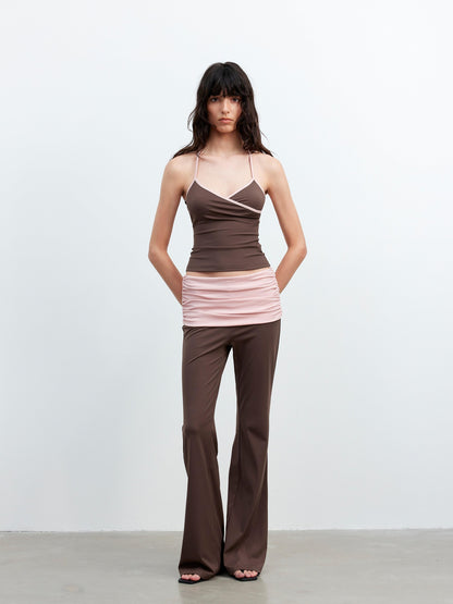 AFTADAWN Contrast Trim V-neck Breathable Stretch Micro Flare Women&