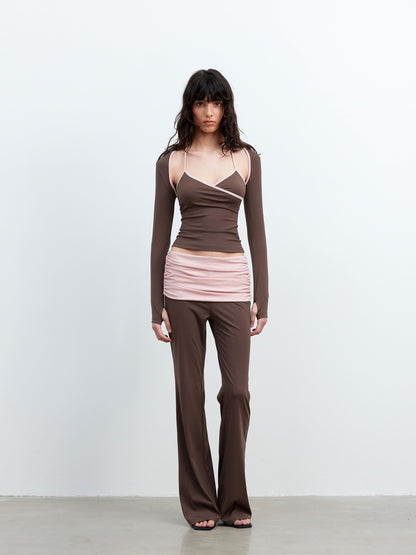 AFTADAWN Contrast Trim V-neck Breathable Stretch Micro Flare Women&