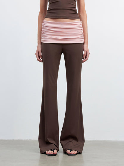 AFTADAWN Cool Feel V-neck Long Sleeve Mesh Top With Contrast Trim And Flared Trousers Set