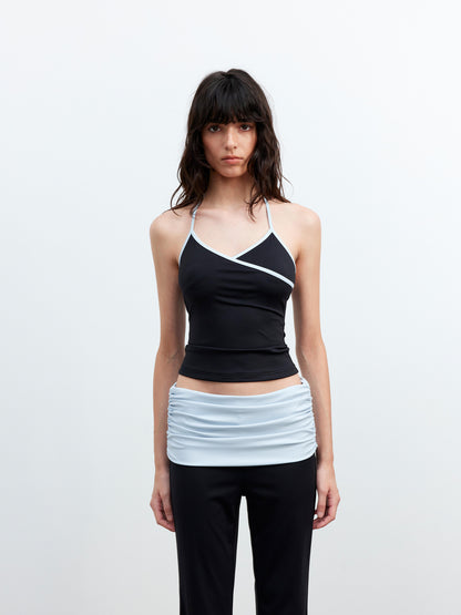AFTADAWN Cool Feel V-neck Long Sleeve Mesh Top With Contrast Trim And Flared Trousers Set