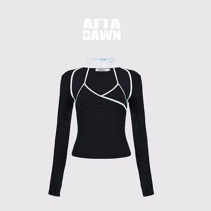 AFTADAWN_Cool_Feel_V-neck_Long_Sleeve_Mesh_Top_With_Contrast_Trim_And_Flared_Trousers_Set_MISSTT