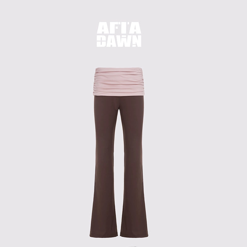 AFTADAWN_Cool_Feel_V-neck_Long_Sleeve_Mesh_Top_With_Contrast_Trim_And_Flared_Trousers_Set_MISSTT