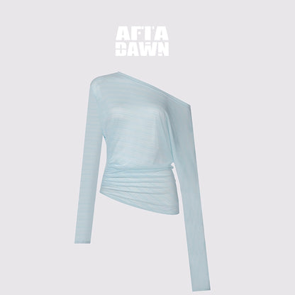 AFTADAWN_Cool_Sense_Asymmetrical_Pleated_Stripe_V-neck_T-shirt_Long_Sleeve_MISSTT