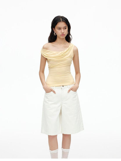 AFTADAWN Cooling Silky Backless Cowl Neck Detachable Chain Ruched Women&
