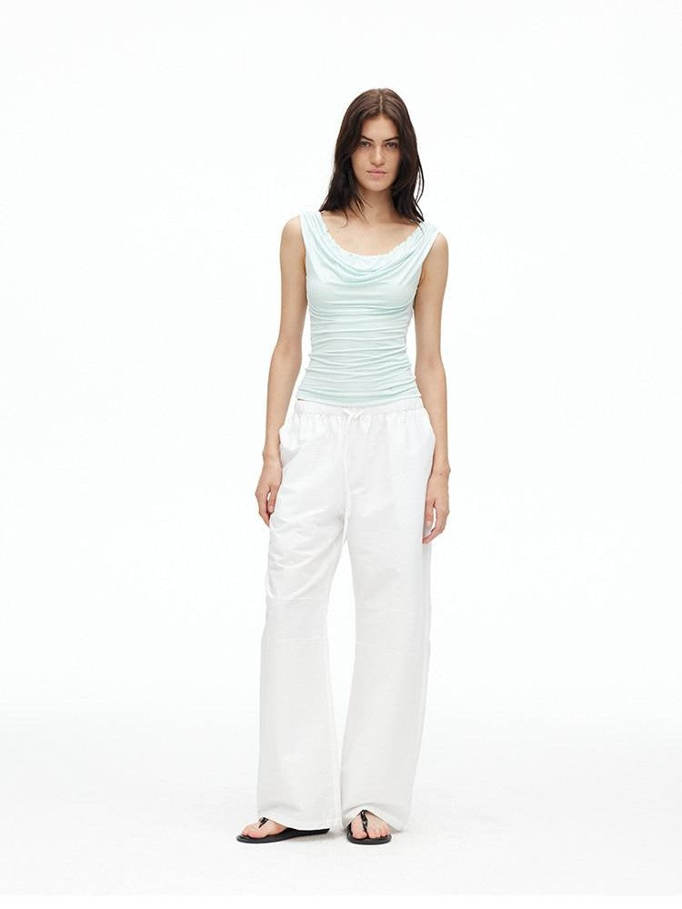 AFTADAWN Cooling Silky Backless Cowl Neck Detachable Chain Ruched Women&