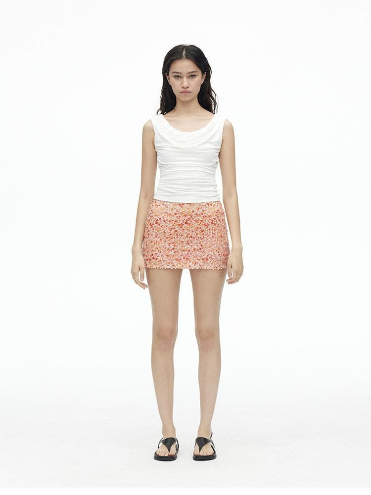 AFTADAWN Cooling Silky Backless Cowl Neck Detachable Chain Ruched Women&
