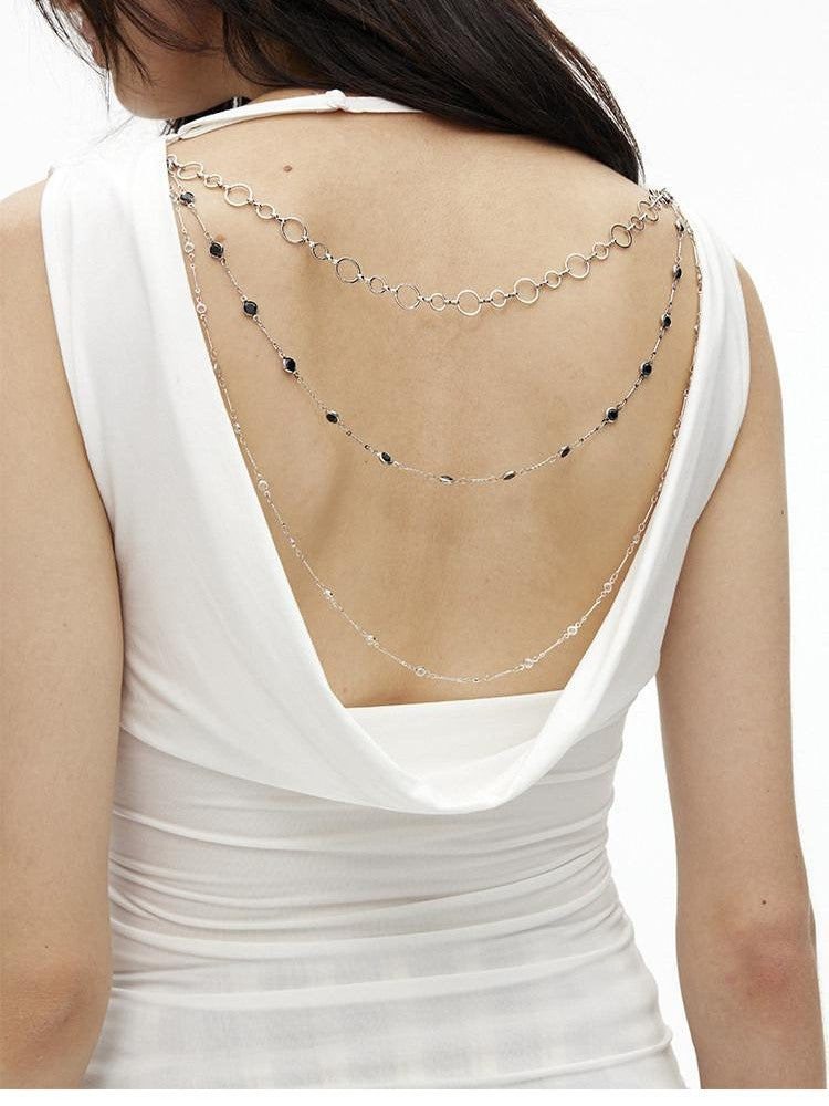 AFTADAWN Cooling Silky Backless Cowl Neck Detachable Chain Ruched Women&