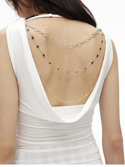 AFTADAWN Cooling Silky Backless Cowl Neck Detachable Chain Ruched Women&