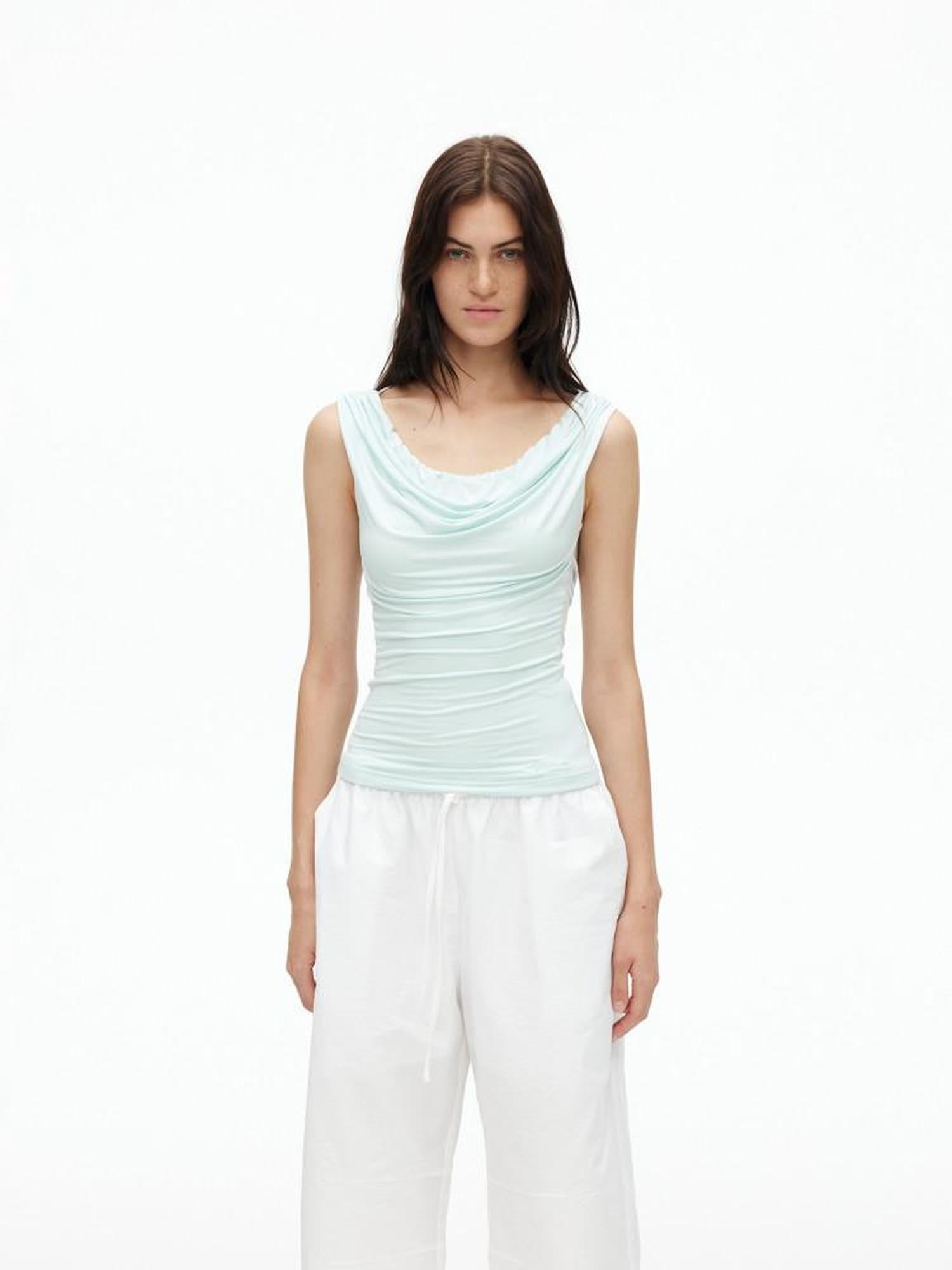 AFTADAWN Cooling Silky Backless Cowl Neck Detachable Chain Ruched Women&