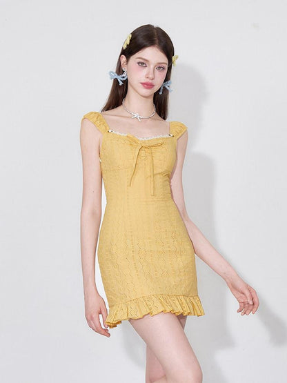 AFTADAWN Coral Orange Cutout Embroidery Ruffle Flutter Women&