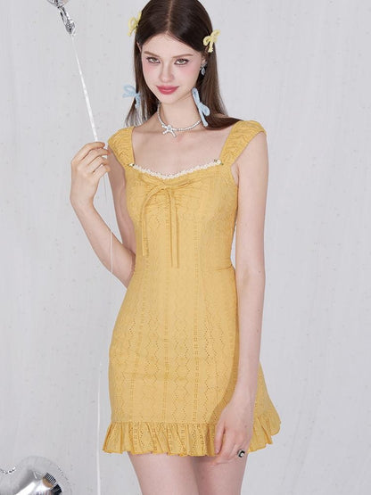 AFTADAWN Coral Orange Cutout Embroidery Ruffle Flutter Women&