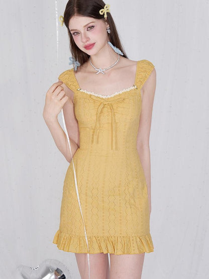AFTADAWN Coral Orange Cutout Embroidery Ruffle Flutter Women&