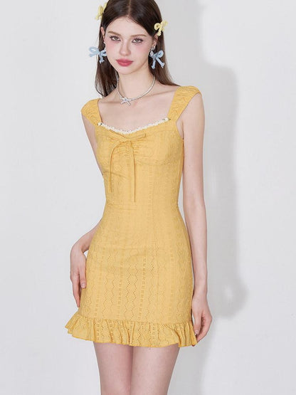 AFTADAWN Coral Orange Cutout Embroidery Ruffle Flutter Women&