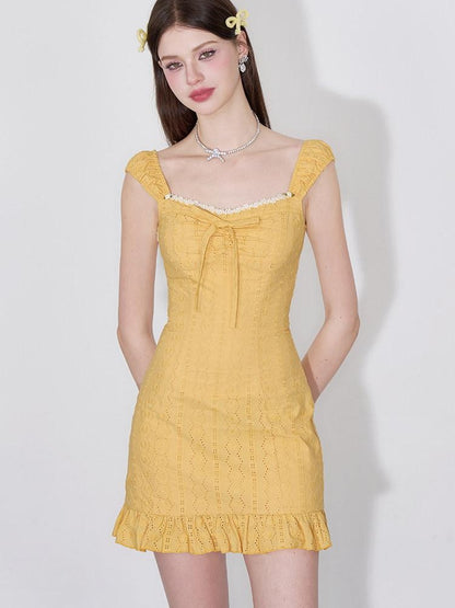 AFTADAWN Coral Orange Cutout Embroidery Ruffle Flutter Women&