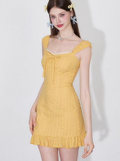 AFTADAWN Coral Orange Cutout Embroidery Ruffle Flutter Women&