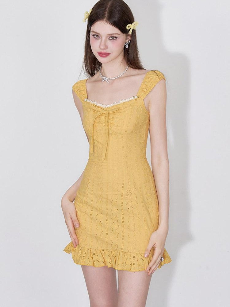 AFTADAWN Coral Orange Cutout Embroidery Ruffle Flutter Women&