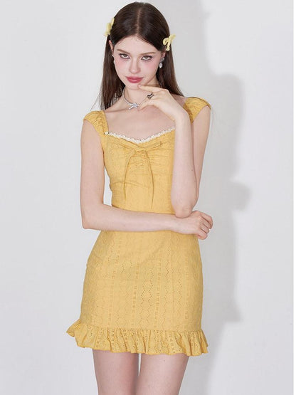 AFTADAWN Coral Orange Cutout Embroidery Ruffle Flutter Women&