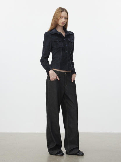 AFTADAWN Corduroy Rib Turn Down Collar Women&