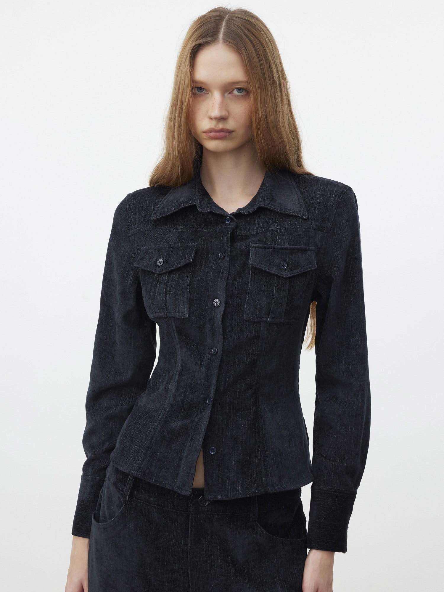 AFTADAWN Corduroy Rib Turn Down Collar Women&