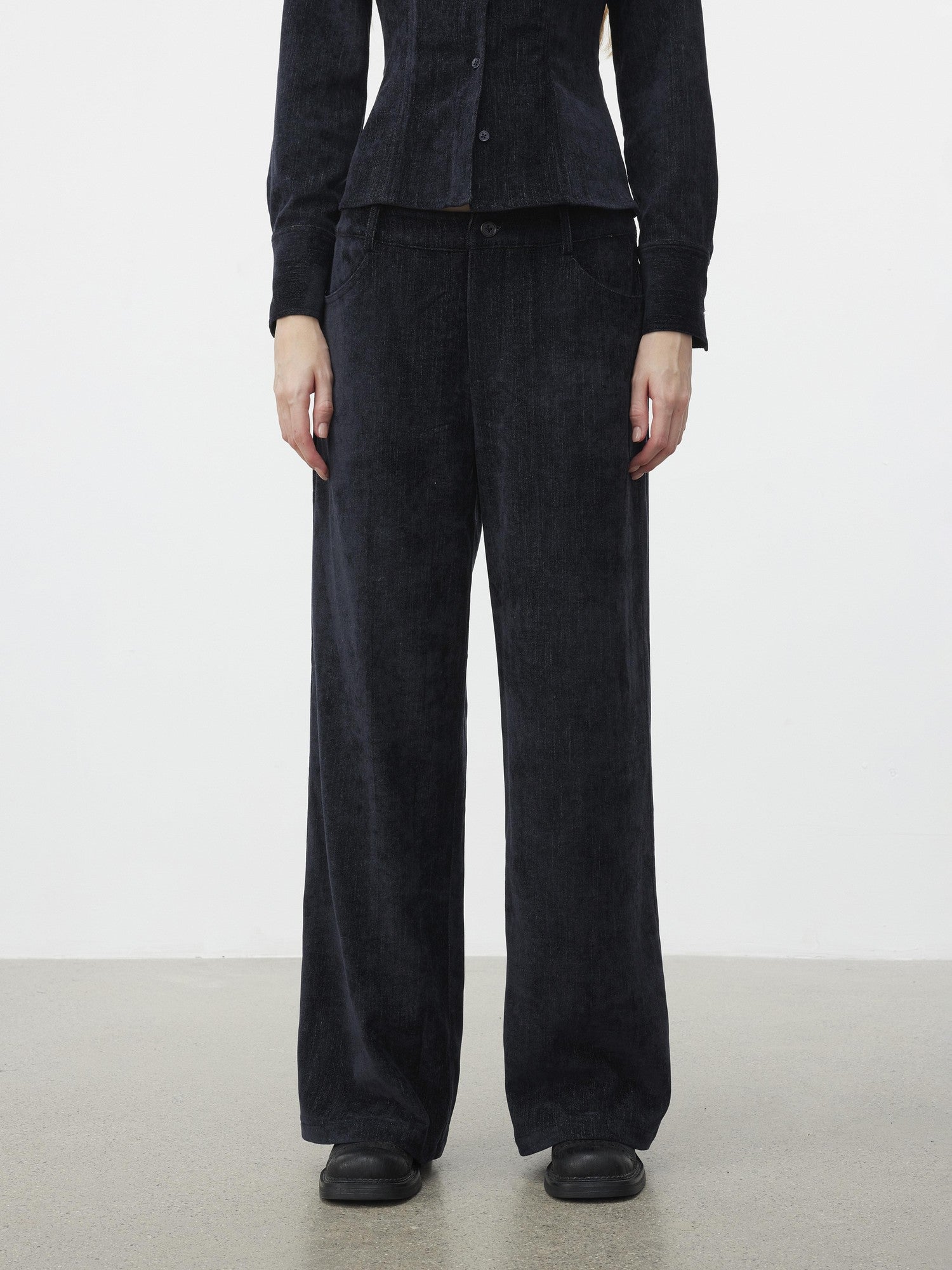 AFTADAWN Corduroy Rib Turn Down Collar Women&